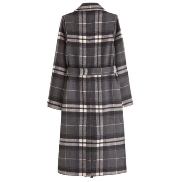 Abercrombie & Fitch Wool-Blend Belted Blanket Coat Plaid Gray Black Size XS Tall - Picture 3 of 9